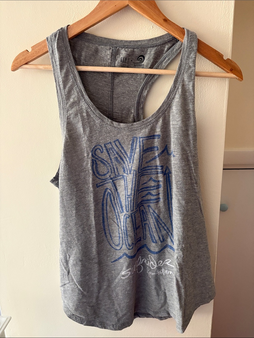 GAP Gray Tank with Blue "Save the Ocean" Graphic